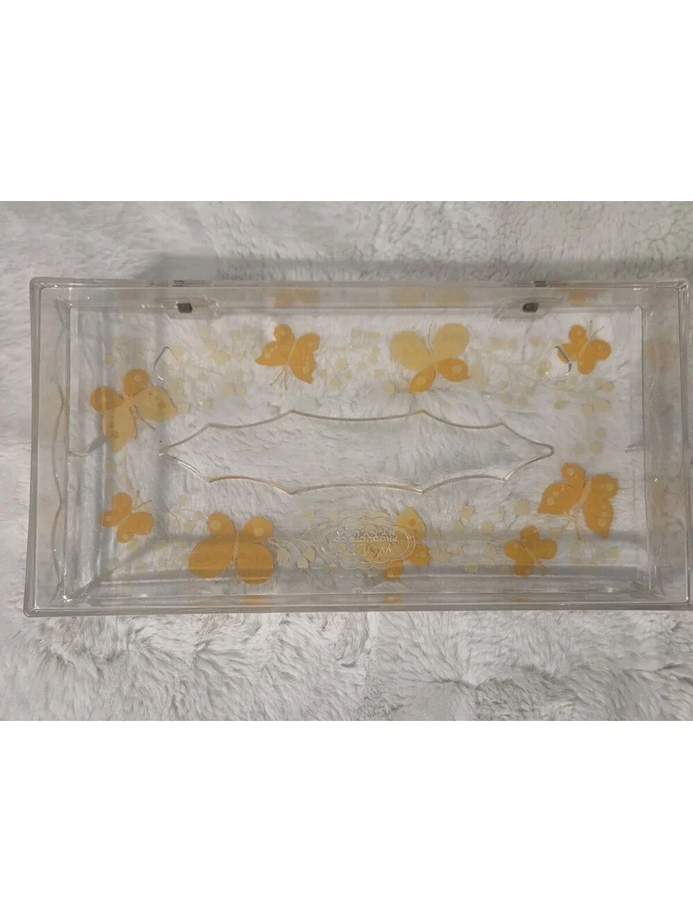 Wolff Products Acrylic Tissue Box Holder Yellow Orange Butterfly 10 X 5 Vintage